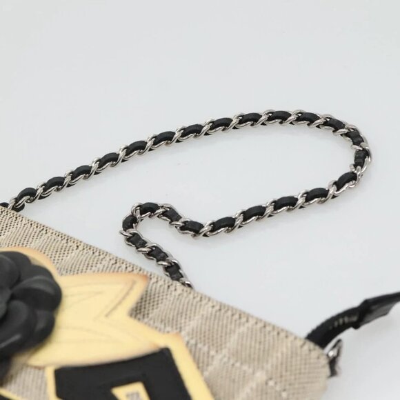 CHANEL Choco Bar Chain Camelia Shoulder Bag Canvas Gray Silver CC Auth 132885 - Picture 9 of 16